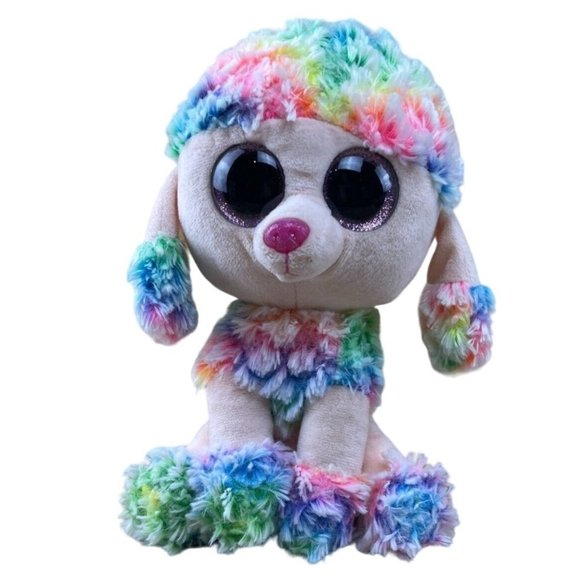 Ty Toys Ty Beanie Boos Rainbow Poodle Dog Puppy Pink Glitter Eyes